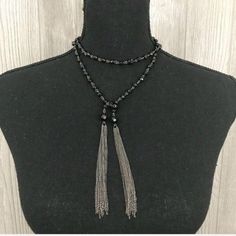 Nwt Long Lariat Necklace Black Beads Wrap Around. 4 Available Warby Parker Sunglasses, Louis Vuitton Earrings, Louis Vuitton Bracelet, Trendy Sunglasses, Suede Belt, Jewelry Black, Ear Hats, Beaded Wraps, Black Fringe