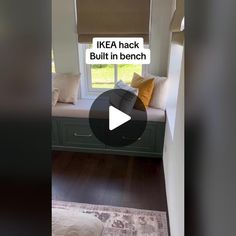 an image of a window seat in the living room with text overlaying it that reads ikea hack built in bench