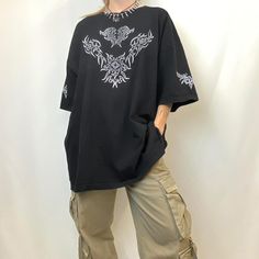 Fashion Oversized Black Long T-shirts Women Goth Print Aesthetic Grunge Graphic Tees Short Sleeve Tops Summer Clothing Grunge Graphic Tees, Oversized Black T Shirt, Oversized Shirt Outfit, Silly Clothes, T-shirt Print Design, Goth Shirt, Grunge Shirt, Print Aesthetic, Fashion Oversized