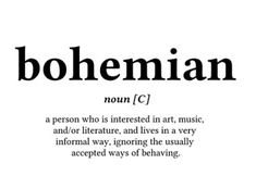 the words bohemian written in black and white on a sheet of paper with an image of a