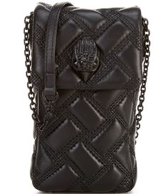 From Kurt Geiger London&#x2C; this phone crossbody bag features:Leather exteriorPolyester liningFlap with snap closureCard slots Black drenched hardwareSingle strapApprox. 3.94'' x 7.09'' x 0.79'' bag; 22.05'' strap dropImported. Luxury Crossbody Wallet On Chain With Phone Bag, Luxury Crossbody Phone Bag With Removable Pouch, Luxury Crossbody Wallet With Mobile Phone Bag, Luxury Black Phone Bag With Detachable Strap, Leather Wallet On Chain With Mobile Phone Bag, Leather Crossbody Phone Bag With Snap Closure, Leather Phone Bag With Snap Closure Crossbody, Evening Leather Crossbody Phone Bag, Luxury Phone Bag With Cell Phone Pocket