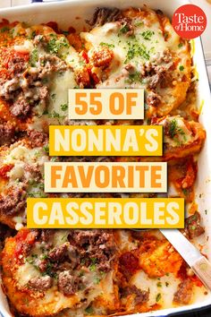 a casserole dish with the title overlay reads 50 of nonna's favorite casseroles