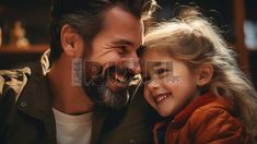 A tender moment between a bearded man and a little girl, both smiling at each other. They are positioned close to one another, sharing an affectionate embrace, and the man appears to be bending down to kiss the girl on the forehead. #freepixel #photo #fathersdaycard #happyfathersday #fathersday #fatherlove #father