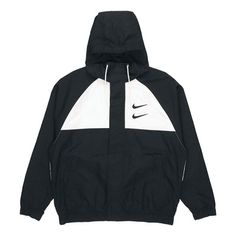 Nike Swoosh Windproof Sports Woven Hooded Jacket Black DJ9647-011 (Men's/Gift Recommend) Nike Hooded Jacket For Streetwear, Nike Sportswear Hooded Jacket For Streetwear, Urban Windproof Track Jacket For Sports, Urban Style Windproof Track Jacket For Sports, Functional Track Jacket With Double-lined Hood For Streetwear, Sports Windbreaker With Adjustable Hood, Functional Sports Windbreaker With Adjustable Hood, Functional Track Jacket With Drawstring Hood For Streetwear, Functional Track Jacket With Double-lined Hood For Sports