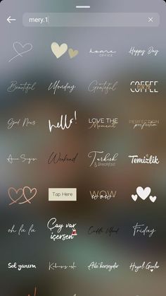 an iphone screen with different types of writing on the screen and hearts drawn on it