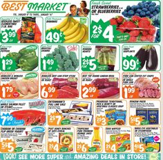 the best market flyer is shown with prices for fresh fruits, vegetables and meats