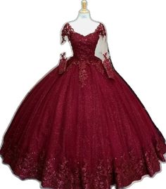 Wine Quinceanera Dresses, Sweet 16 Dress, 16 Dress, Quinceanera Dresses, Quinceanera, Sweet 16, Glitter, Wine, Long Sleeve