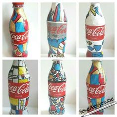 six different images of coca - cola bottles painted to look like they are made out of paper