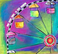 a colorful painting of a ferris wheel