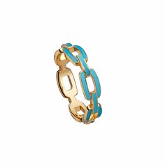 A vibrant update to our best-selling chain link ring, this enameled version enlivens your hands by adding a splash of color. Also available in various shiny metals or dotted in diamonds. Looks perfect alone, layered with other rings and adds extra glam with a colorful mani. - Gold vermeil, sterling silver, or 14K yellow gold with colorful enamel option- Available in ring sizes 5-9- Slip on ring Chain Link Ring, Link Ring, Solid Gold Chains, Linking Rings, Enamel Ring, Enamel Jewelry, Acrylic Earrings, Chain Ring, Gold Plated Silver