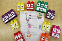 this is an image of sight words in the form of legos and crayons