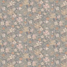 an old wallpaper with flowers and leaves in grey, pink, yellow and orange colors