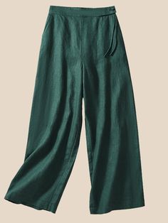 Women's Linen Pant Loose Straight Pants Drawstring Casual Cotton Linen Vintage Pants Green Wide-leg Bottoms With Drawstring, Green Wide Leg Bottoms With Drawstring, Solid Color Wide-leg Pants With Tie Waist, Green Wide Leg Drawstring Pants, High-waisted Pants With Tie Waist And Relaxed Fit, Green Drawstring Wide Leg Pants, Green Wide Leg Pants With Drawstring, Relaxed Fit High-waisted Pants With Tie Waist, Solid Color Wide Leg Pants With Tie Waist