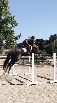 a person jumping a horse over an obstacle