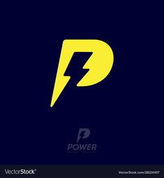 the letter p with a lightning bolt in it's center and an inscription that reads power