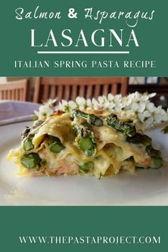 an image of lasagna on a plate with flowers