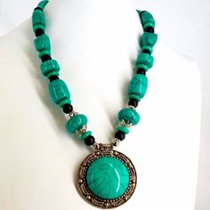 These Are Stunning Necklaces! They Have Large Faux Turquoise Cabochon Pendants With Etched Silver Tone Metalwork. The Pendant Measures 2.5 X 2.25"; The Necklace Is 24" Long. This Is Nos (New Old Store Stock) Never Worn, Never Used. They Are In Perfect Condition Except For Some Minor Marks On The Backs Of The Pendants. Bohemian Turquoise Necklace Nickel Free, Nickel-free Bohemian Beaded Necklaces, Bohemian Round Beaded Necklaces Nickel Free, Cabochon Pendants, Southwestern Necklace, Cabochon Pendant, Blue And Silver, Metal Working, Womens Jewelry Necklace