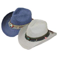 Blue Western Hat For Vacation, Western Blue Wide Brim Sun Hat, Western Style Blue Straw Hat For Summer, Blue Western Straw Hat For Summer, Western Blue Straw Hat For Summer, Blue Hat Bands For Rodeo In Summer, Blue Summer Hats For Country Events, Blue Wide Brim Straw Hat For Festivals, Blue Western Straw Hat For Country Events