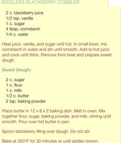 the recipe for sweet potato salad is shown in green and yellow colors, with instructions on how to make it