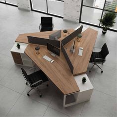 an overhead view of a modern office desk