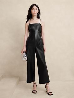 Vegan Leather Jumpsuit | Banana Republic Factory Cute Jumpsuits, Leather Jumpsuit, Banana Republic Factory, Banana Republic Pants, Winter 2024, Black Jumpsuit, Jumpsuits For Women, Side Zipper, Banana Republic