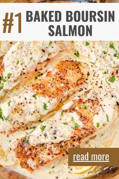 Delicious salmon baked with creamy Boursin cheese. A quick and tasty dinner idea! Boursin Cheese Recipes, Oven Salmon, Salmon Baked, Oven Baked Salmon, Seafood Entrees, Boursin Cheese