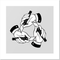 a black and white drawing of two hands holding each other in the middle of a knot