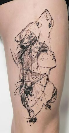 a woman's thigh with an abstract drawing on it