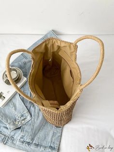 BirdinBag - Stylish Minimalist Straw Bag, Ideal for Summer Beach Travel & Holidays Beige Rectangular Hobo Bag For Travel, Casual Natural Handheld Shoulder Bag, Casual Handheld Natural Shoulder Bag, Natural Handheld Casual Shoulder Bag, Large Capacity Rectangular Satchel For Beach Season, Summer Rectangular Bucket Bag With Large Capacity, Large Capacity Satchel Bag For Vacation, Large Capacity Rectangular Satchel For Vacation, Rectangular Hobo Bag With Large Capacity For Beach Season