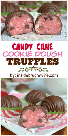 candy cane cookie dough truffles on a plate