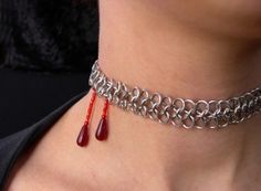 Gothic Vampire Choker - 4 in 1 chain with red beaded drops Vampire Choker, Vampire Bite, Vampire Bites, Gothic Vampire, Chain Maille Jewelry, Chain Maille, Red Beads, Halloween Jewelry, Chain Mail