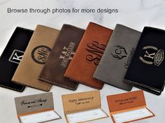 several different types of personalized notebooks on a white table with text that reads browse through photos for more designs