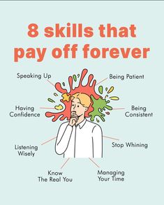 a poster with the words 8 skills that pay off forever