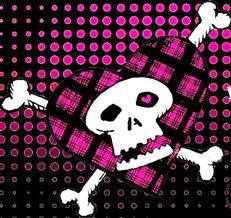 a skull and crossbones on a pink background