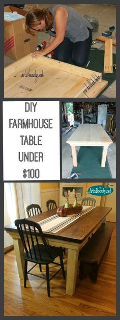 diy farmhouse table under $ 100 with instructions to make it in the kitchen or dining room