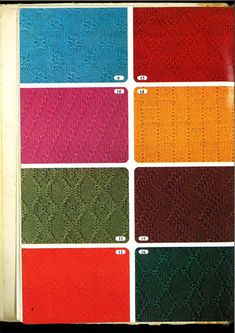 an open book with different colors of knitted material in it's pages and numbers on each page