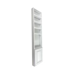 an empty white refrigerator with its door open on a white wall behind it is the bottom shelf