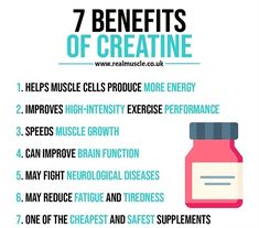 the 7 benefits of creatine are shown in this info sheet, which includes information