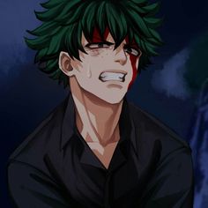 an anime character with green hair and black shirt