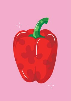 Illustration of a pepper/capsicum with a floral pattern on it. Red Green Kitchen, 60s Flower Pattern, Retro Art Prints, Oki Doki, Dorm Art, Posca Art, Graphic Design Fonts