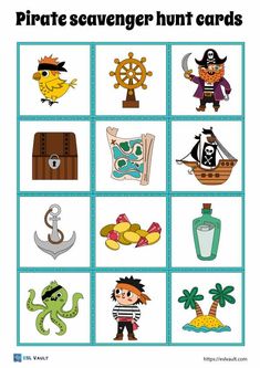 the pirate scavenger hunt cards for kids to learn how to spell and draw