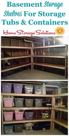 basement storage shelves for storage tubs and containers