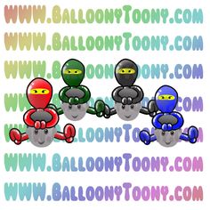 an image of some cartoon characters in different colors and sizes with the words balloontown com