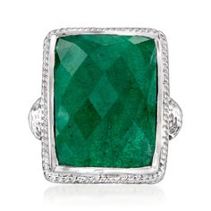 Ross-Simons - 15.00 Carat Emerald Ring in Sterling Silver. Size 6. Embrace a big emerald look for less! Our classic ring features an ample 15.00 carat rectangular emerald set in hammered and polished sterling silver. Sure to elevate your everyday outfits. 7/8" wide. Emerald ring. Emerald birthstones are the perfect gift for May birthdays. Formal Octagon Emerald Ring May Birthstone, Formal Octagon Emerald Ring For May Birthstone, Green Emerald Ring With Faceted Emerald Cut, Faceted Green Emerald Cut Emerald Ring, Green Faceted Emerald-cut Emerald Ring, Anniversary Faceted Emerald Ring, Rectangular Silver Emerald Ring For Formal Occasions, Classic Silver Emerald Ring With Rectangular Stone, Rectangular Sterling Silver Emerald Ring For Formal Occasions