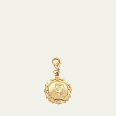 Roman coin chain locket charm by Ben-Amun. 24-karat gold electroplating. Approx. 1.75"L x 1"W. Lobster claps. Made in USA. Gold Round Jewelry With Logo Charm, Gold Medallion Charms With Coin Pendant, Gold Vintage Charm Round Pendant, Gold Round Pendant Charms With Vintage Charm, Gold Round Pendant Charm With Lobster Clasp, Gold Round Pendant With Vintage Charm, Gold Jewelry With Logo Charm For Collectors, Gift Coin Pendant Charm, Gold Coin Pendant Charms