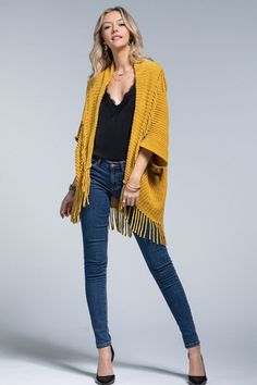 Chenille Cocoon - MUSTARD - Southern Grace Creations One Size Fringe Cardigan For Fall, Fall Shawl With Tassels, Fall Tassel Shawl, Yellow Fall Poncho, Best Boyfriend Ever, Cute Kimonos, Last Chance Sale, Shimmer Fabric, Baseball Tops