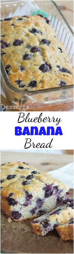 blueberry banana bread in a glass baking dish