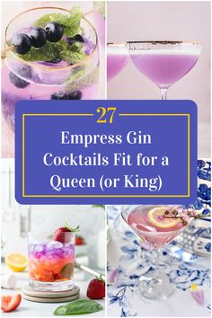 Collage of 4 empress gin cocktails. Empress Gin Cocktail, Gin Drink Recipes, Bees Knees Cocktail, Best Gin Cocktails, Gin Sour, Birthday Cocktails, Best Gin