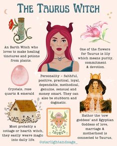 the zodiac sign for taurus witch is shown in this graphic above it's description