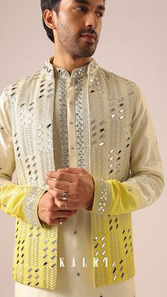 Induce a dash of fun and vibrant colors at the next big destination wedding by wearing this captivating set.
It features glimmering mirror accents and comes crafted on a dualtone ombre silk fabric.
An absolute musthave when you wish to amp up your look.
This set includes a kurta jacket and pants. Colourful Kurta For Men, Wedding Sherwani For Groom, Kurta Designs Men's, India Fashion Men, Sherwani For Men Wedding, Boys Kurta Design, Kids Shirts Design, Wedding Kurta For Men, Wedding Outfits For Groom